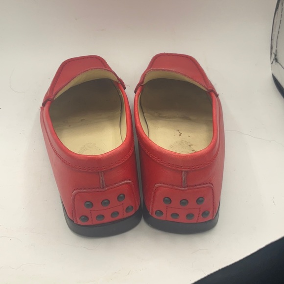 “TOD’S” GOMMINO Red Leather Slip On Driving Style Studded Detail Loafer. - Picture 7 of 16